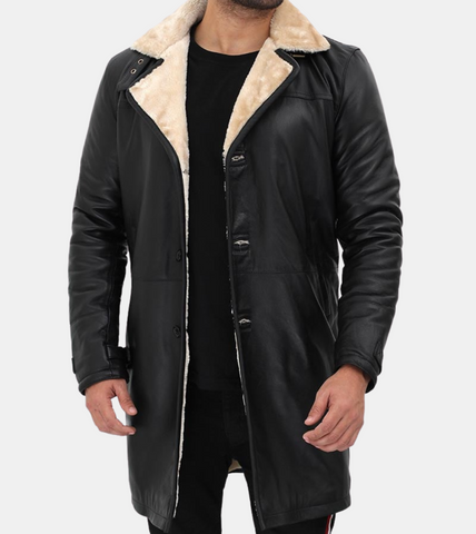 Black Shearling Leather Coat