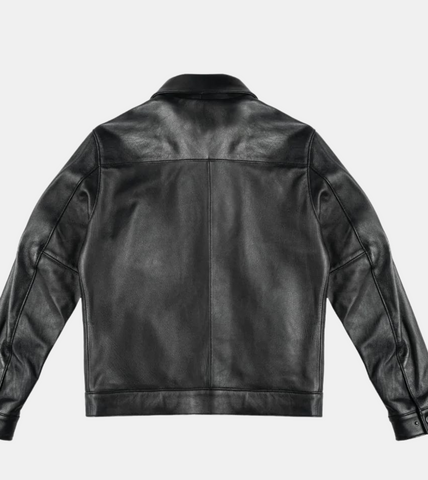 Flint Men's Black Leather Jacket Back