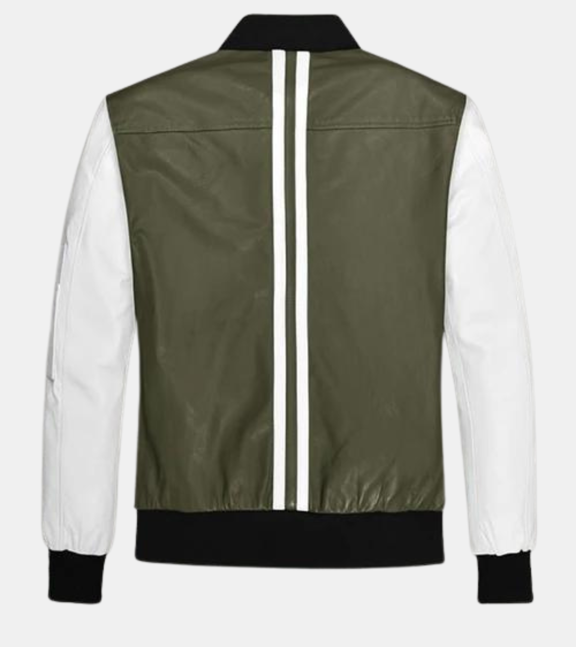Quinlan Men's Green Bomber Varsity Leather Jacket Back