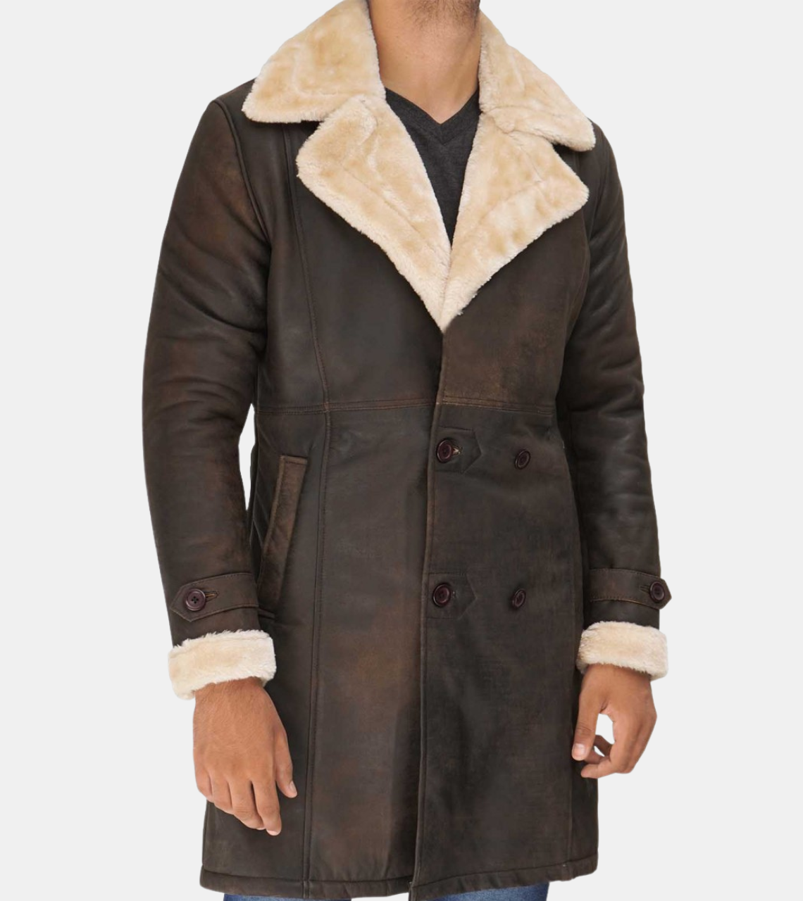 Men's Brown Bomber Shearling Leather Coat 