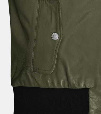 Quinlan Men's Green Bomber Varsity Leather Jacket Pocket