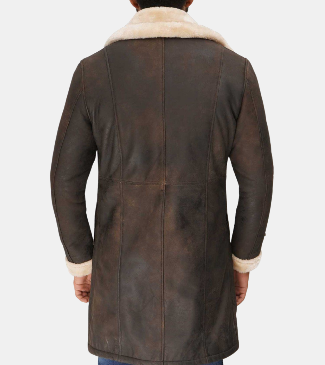  Rebel Men's Brown Bomber Shearling Leather Coat Back