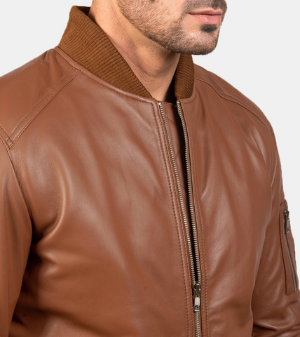 Wolston Brown Bomber Leather Jacket For Men's