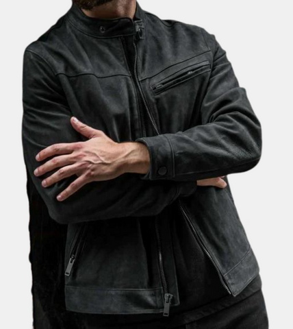 Fender Men's Distressed Black Leather Jacket