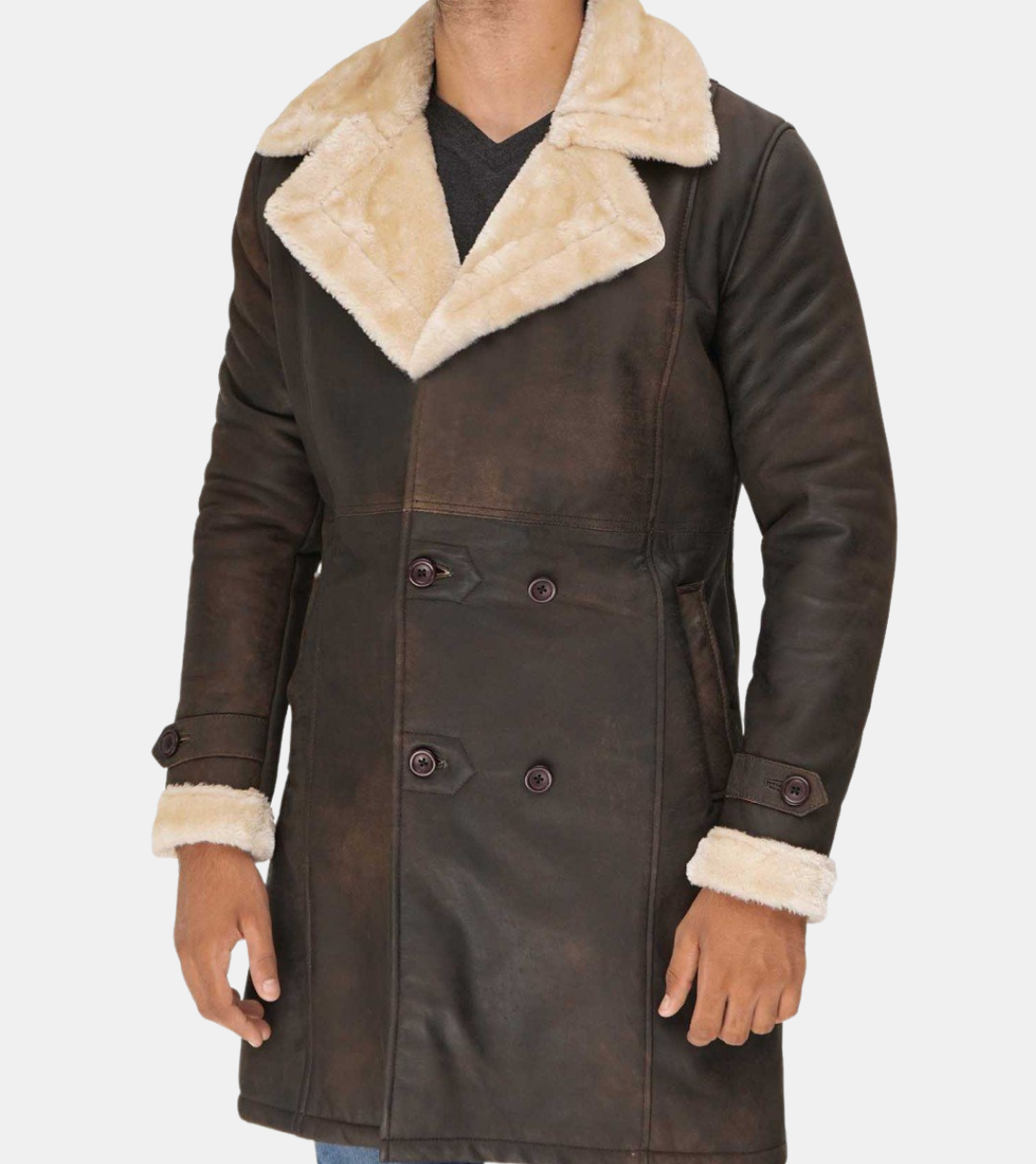 Brown Bomber Shearling Leather Coat 