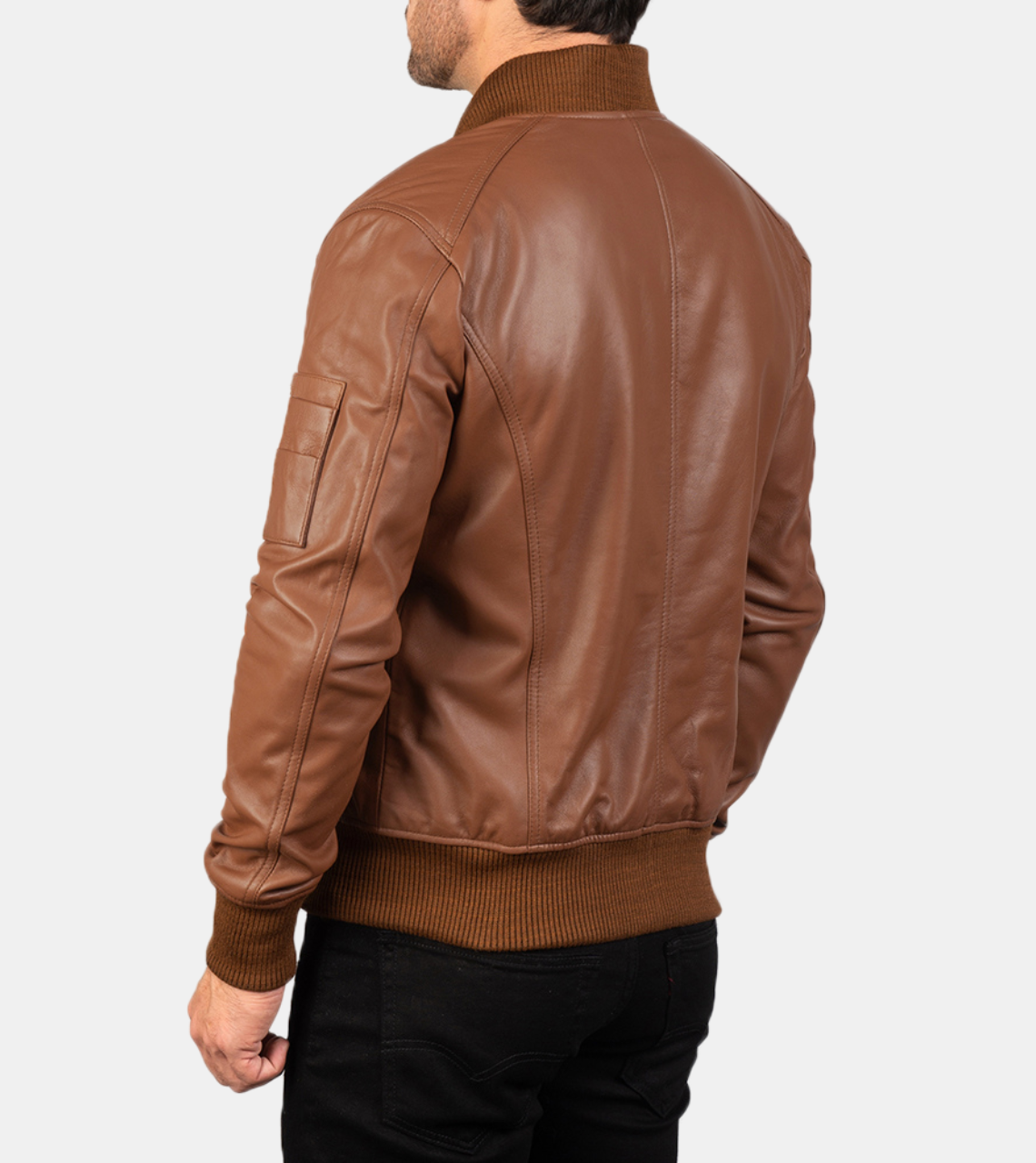  Wolston Men's Brown Bomber Leather Jacket  Back