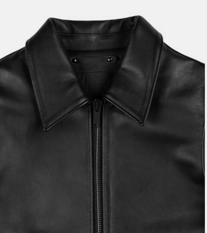 Aleph Women's Black Leather Jacket Collar