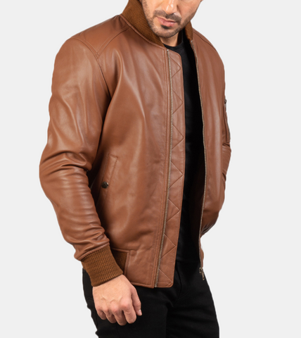  Brown Bomber Leather Jacket 