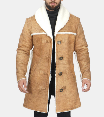 Skye Men's Beige Suede Leather Coat