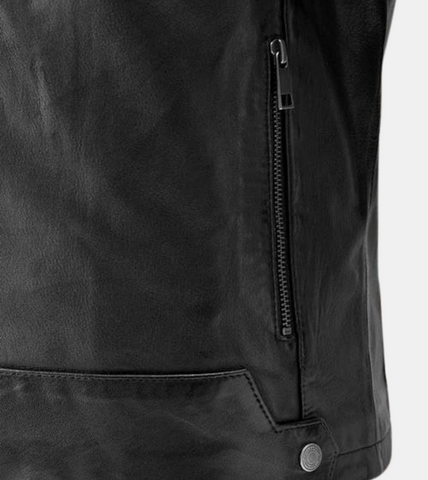 Maynard Men's Black Leather Jacket Pocket