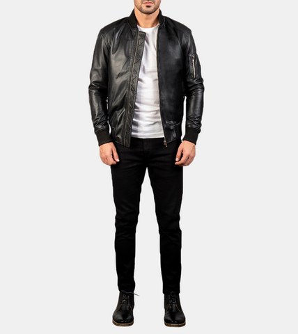 Men's Black Bomber Leather Jacket