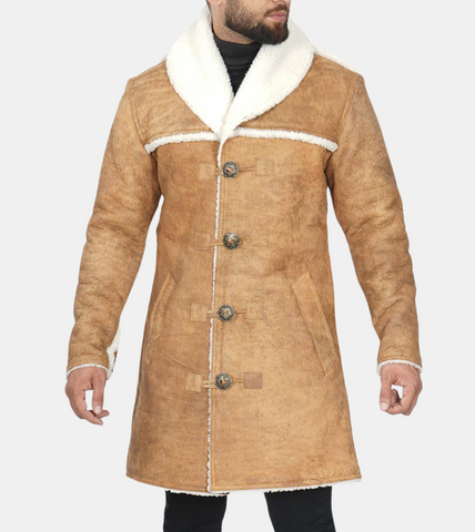 Skye Beige Suede Leather Coat For Men's 