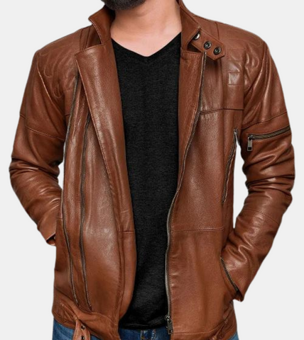 Lowell Men's Brown Biker's Leather Jacket