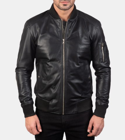 Wolston Men's Black Bomber Leather Jacket