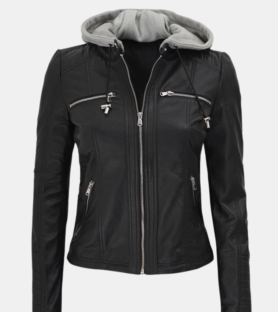 Ramona Women's Removable Hooded Black Leather Jacket