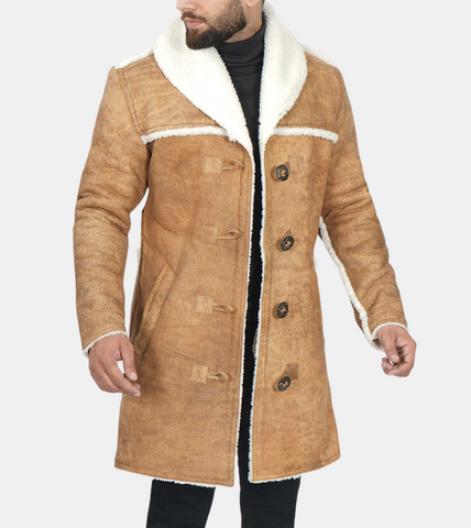 Men's Beige Suede Leather Coat