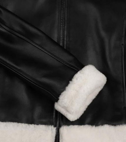  Diara Women's Black Shearling Leather Jacket  Cuff