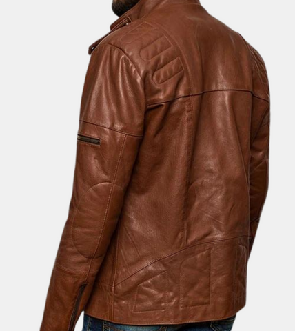 Lowell Men's Brown Biker's Leather Jacket Back