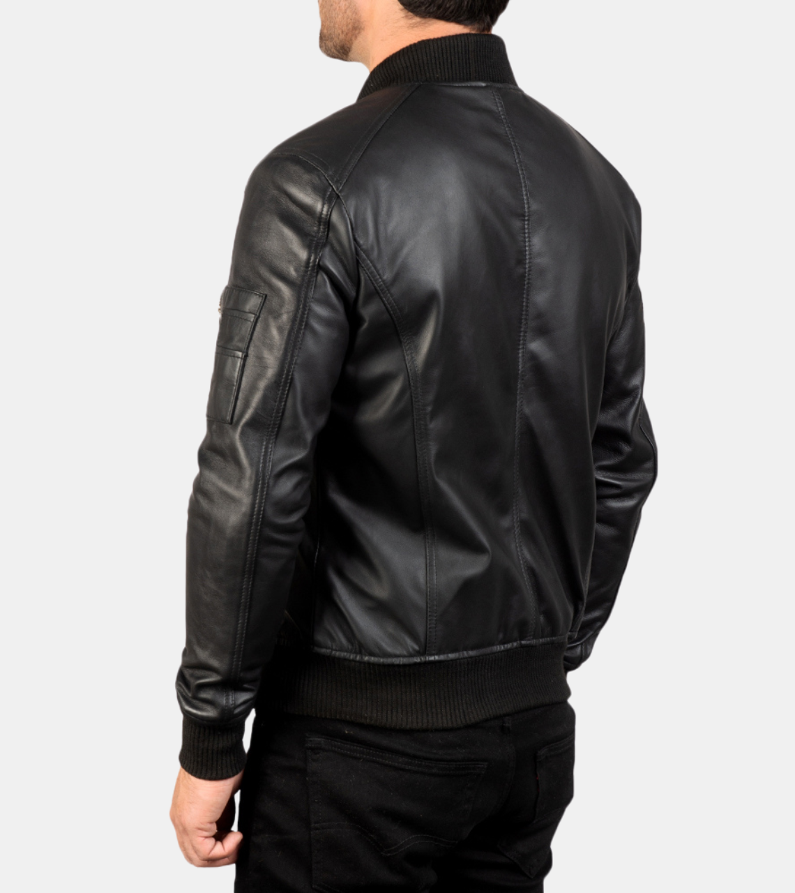 Wolston Men's Black Bomber Leather Jacket Back