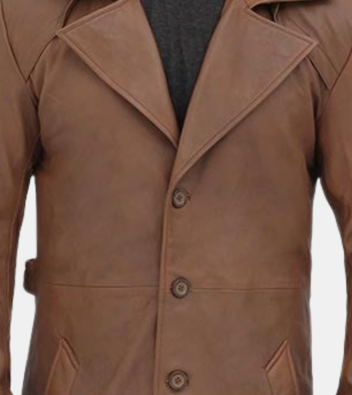 Rier Tan Brown Leather Trench Coat For Men's