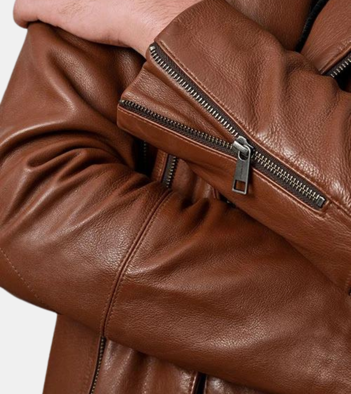 Lowell Men's Brown Biker's Leather Jacket Cuff
