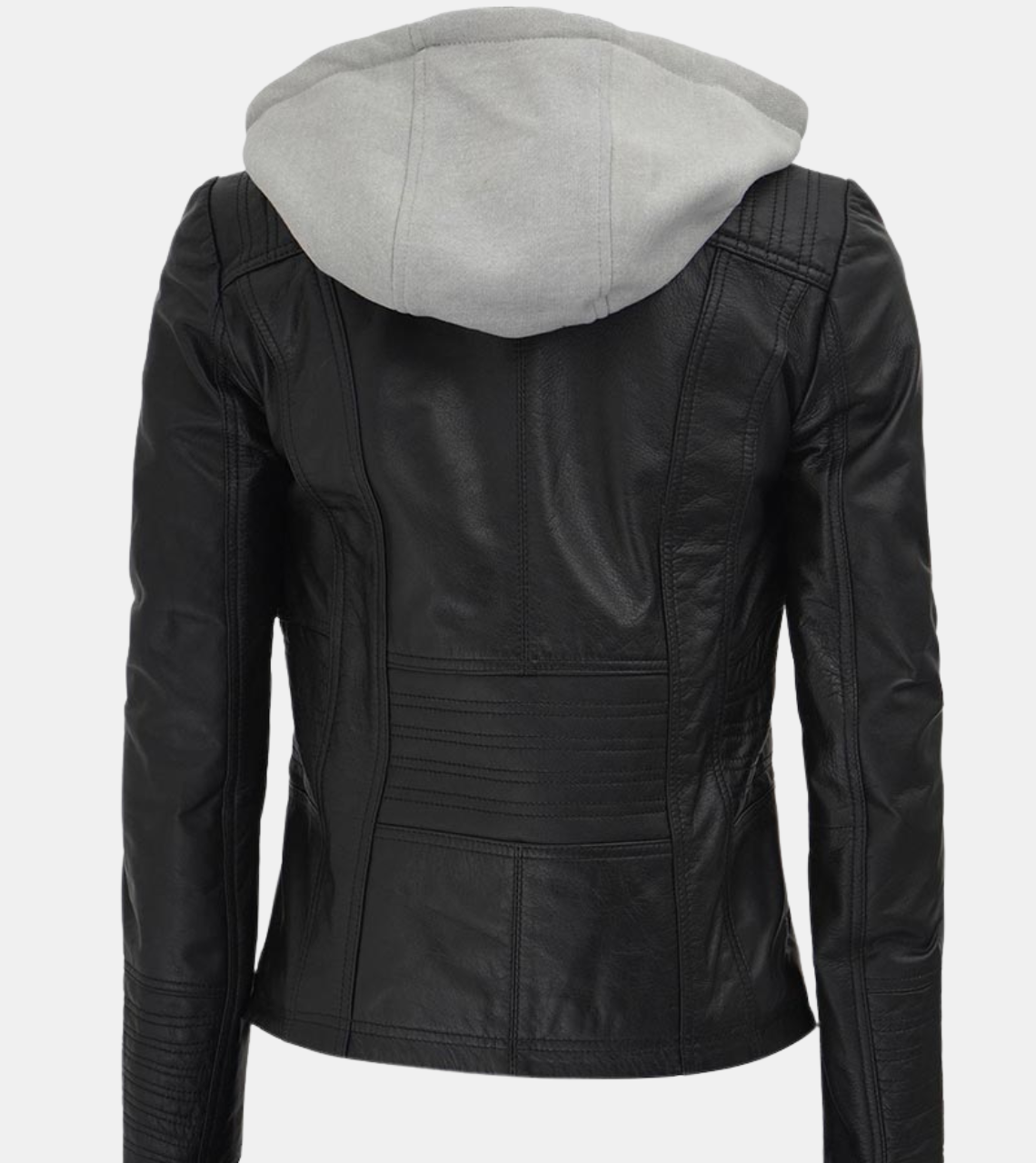 Ramona Women's Removable Hooded Black Leather Jacket Back