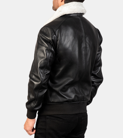 Bledsoe Men's Black Bomber Shearling Leather Jacket Back