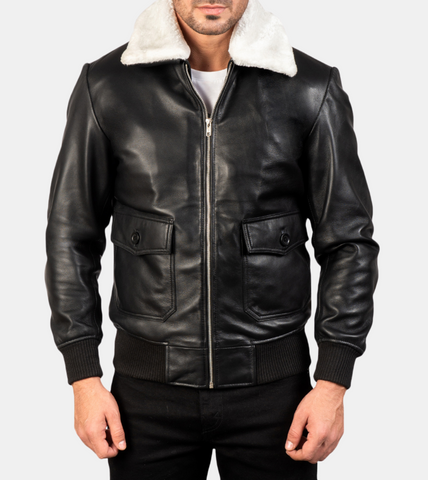 Black Bomber Shearling Leather Jacket