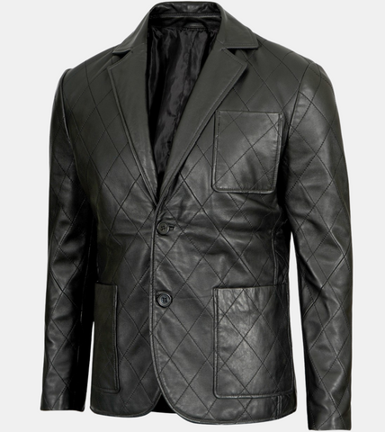 Wylie Black Quilted Leather Blazer For Men's