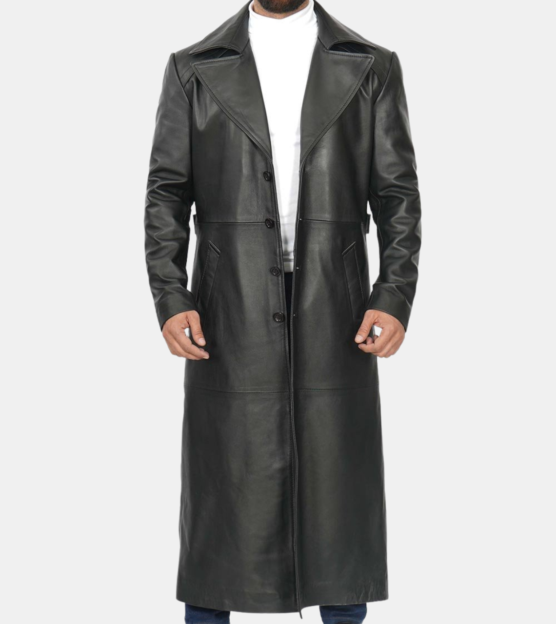 Indy Men's Black Leather Trench Coat