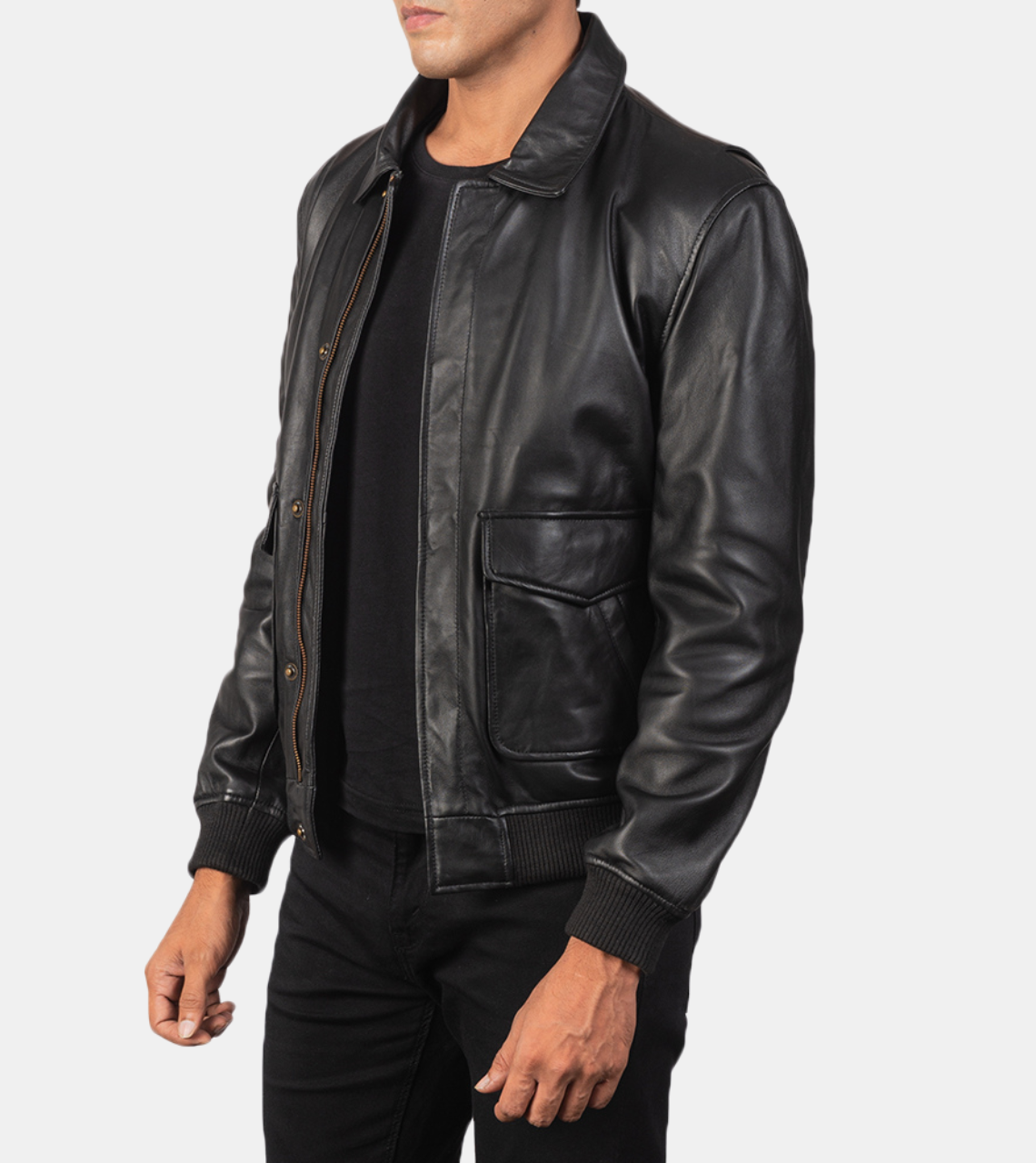  Men's Black Bomber Leather Jacket