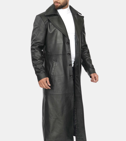 Indy Black Leather Trench Coat For Men's