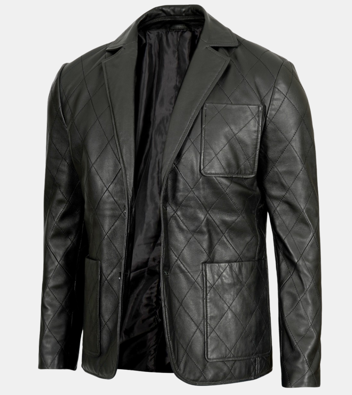  Black Quilted Leather Blazer