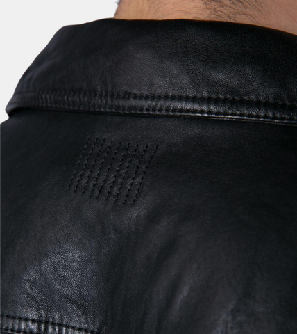  Coralee Men's Black Leather Jacket  Collar