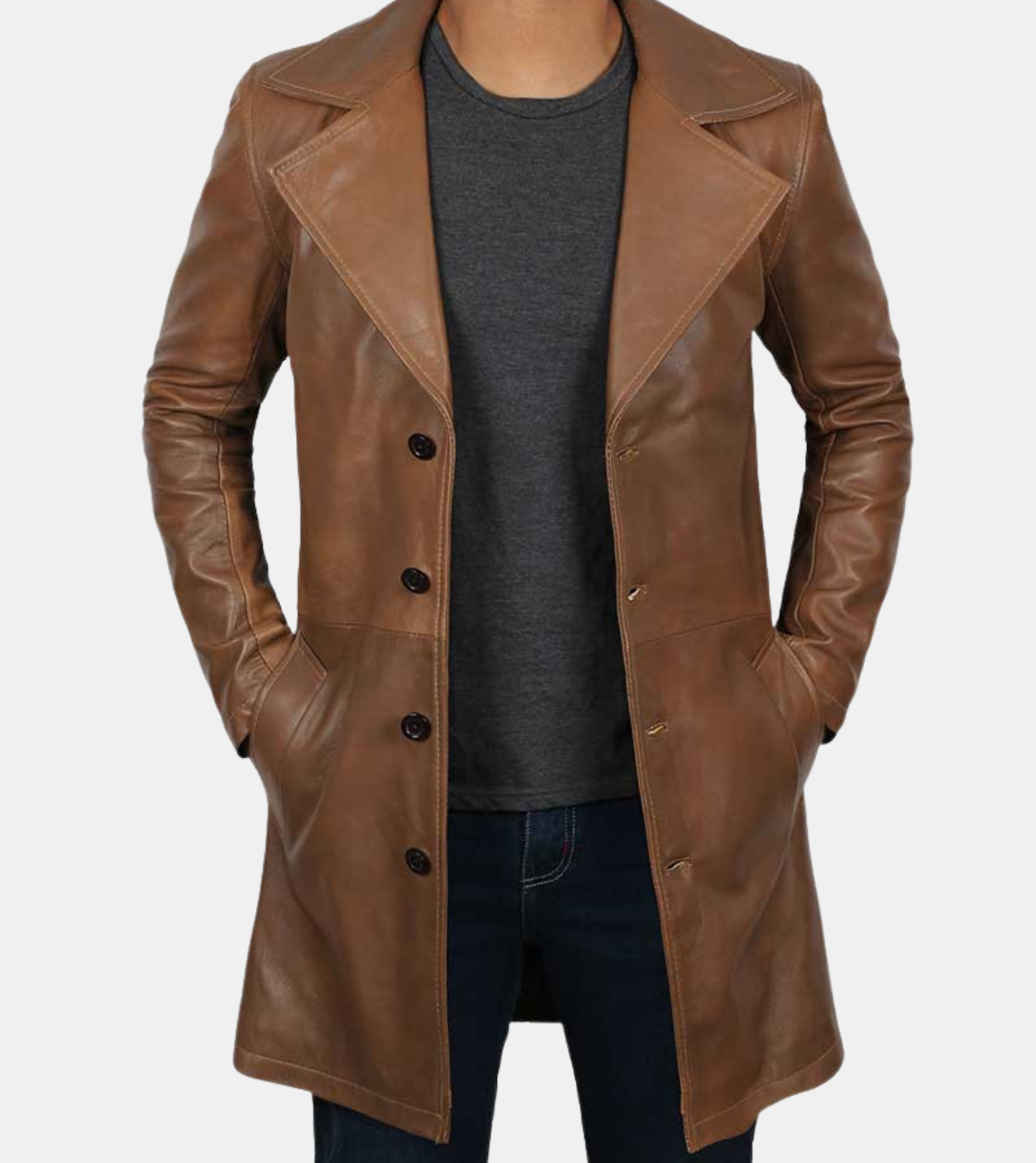  Avies Men's Brown Leather Coat 