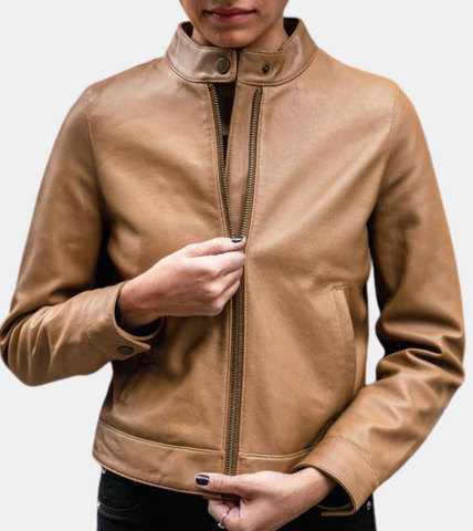 Sierra Women's Tan Beige Leather Jacket