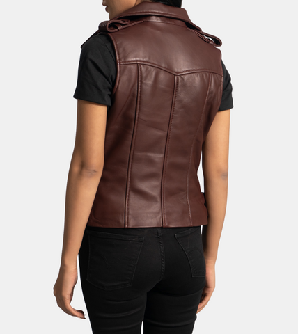 Airelle Women's Brown Biker's Leather Vest Back