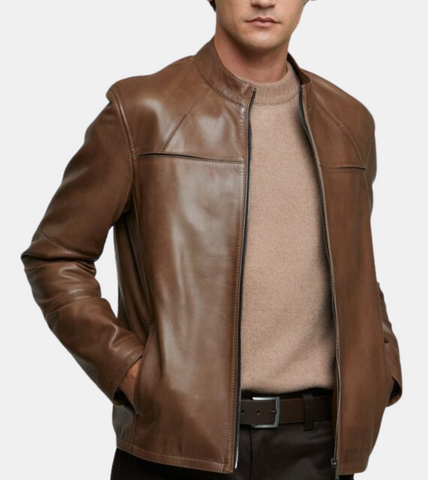 Spencer Men's Tan Brown Leather Jacket