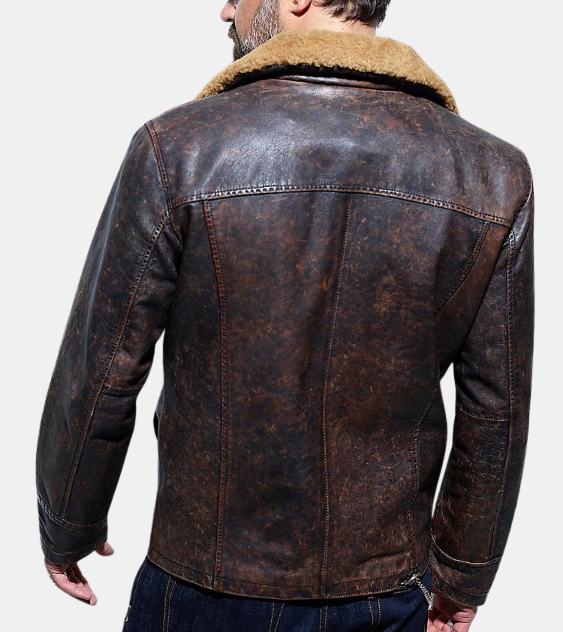  Willown Men's Brown Shearling Distressed Leather Jacket Back