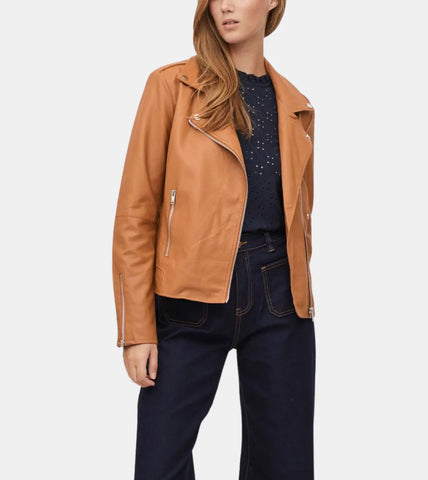 Brown Biker Leather Jacket For Women's