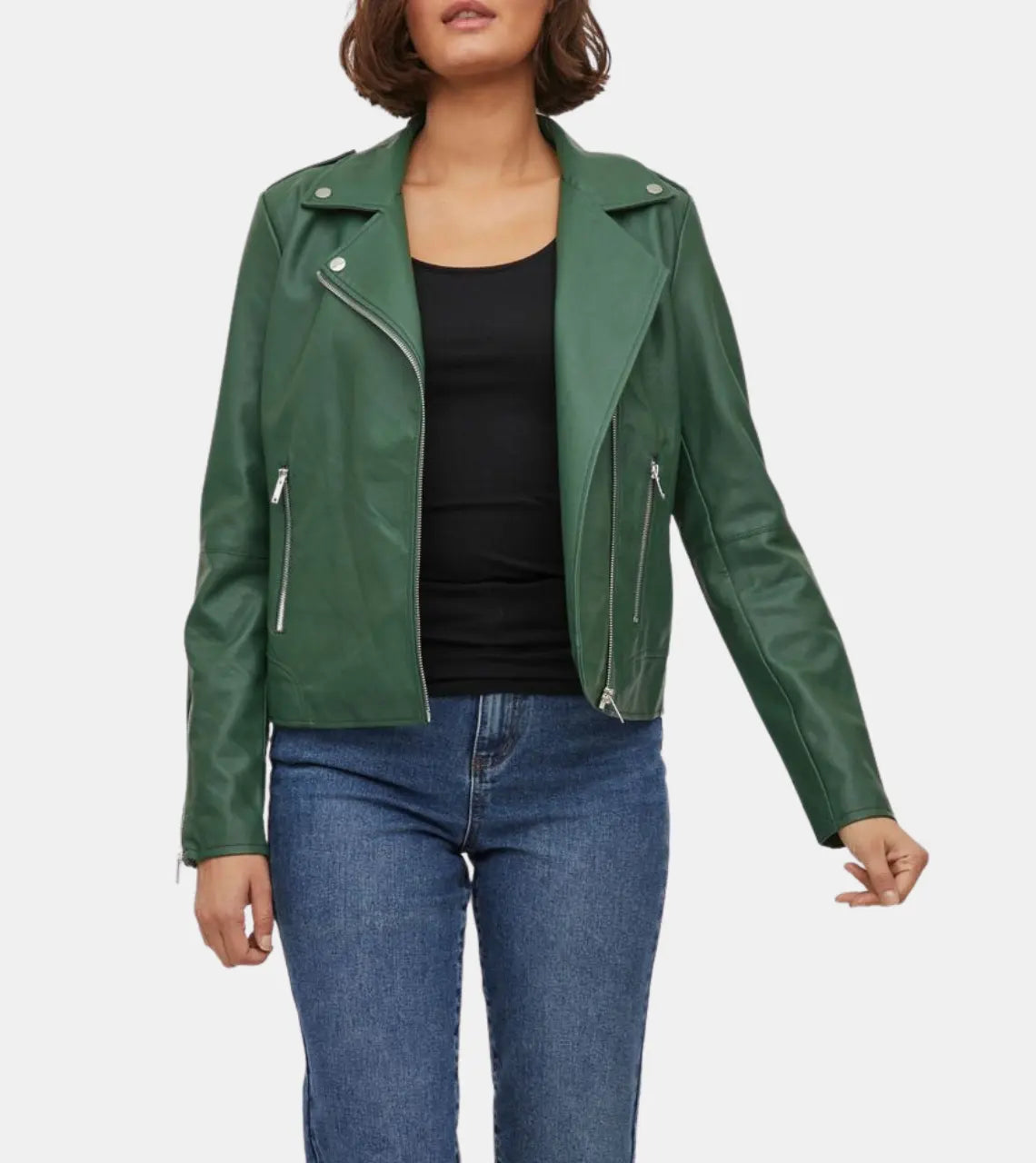 Women's Green Biker Leather Jacket