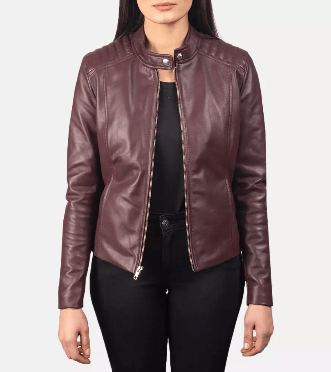 Kelsee Maroon Leather Biker Jacket