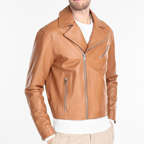 Tan Brown Biker Leather Jacket