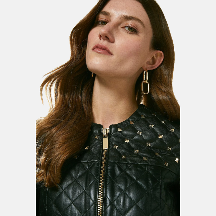 Dark Green Bomber Leather Jacket for women