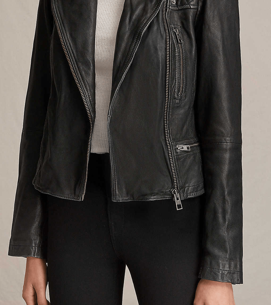  Distressed Women's Black Leather Biker Jacket