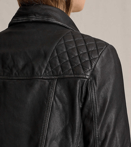  Distressed Black Leather Biker Jacket Back
