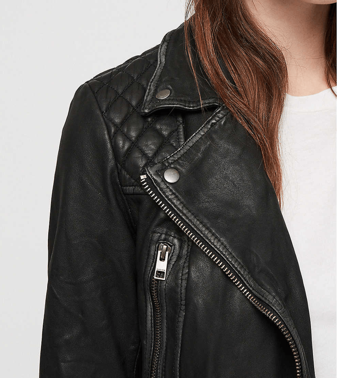 Women’s Distressed Black Leather Biker Jacket Zipper
