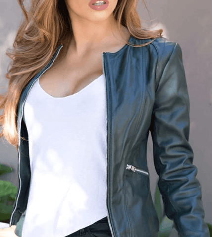 AquaGo Leather Biker Jacket For Women's