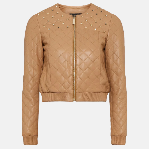 Women Studded Leather Bomber Jacket