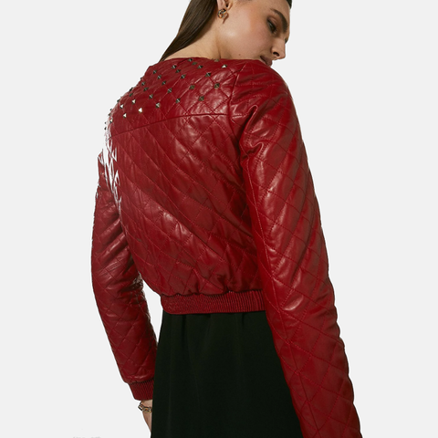 Wine Red Bomber Leather Jacket for women